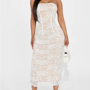 Fashion Nova Eternal Love Corset Lace Midi Dress - White